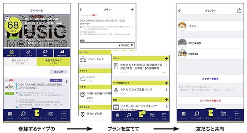 「ライブ＆フェス専用ナビアプリ『ライブへGO！』友だちとプランを共有して夏へGO！」1枚目/3