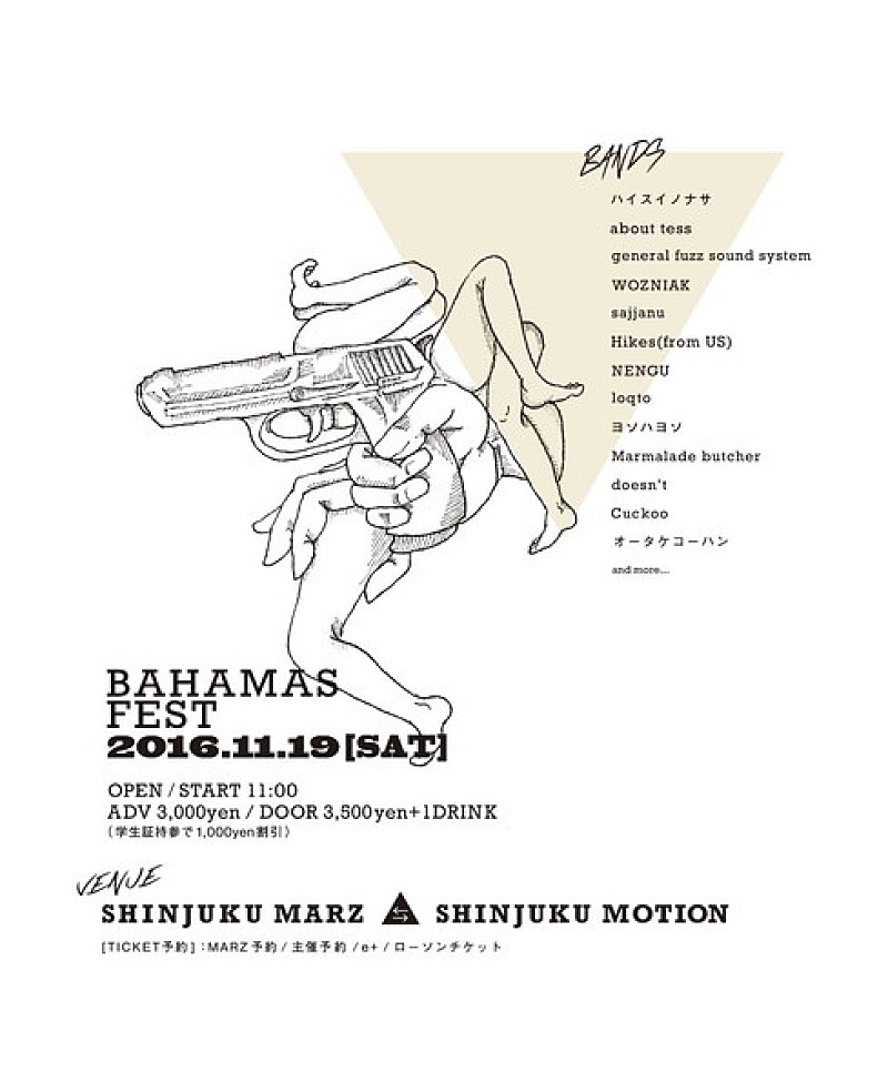 「マスロック系イベント【BAHAMAS FEST】第一弾発表でハイスイノナサ/HIKES/NENGUら13組」1枚目/1