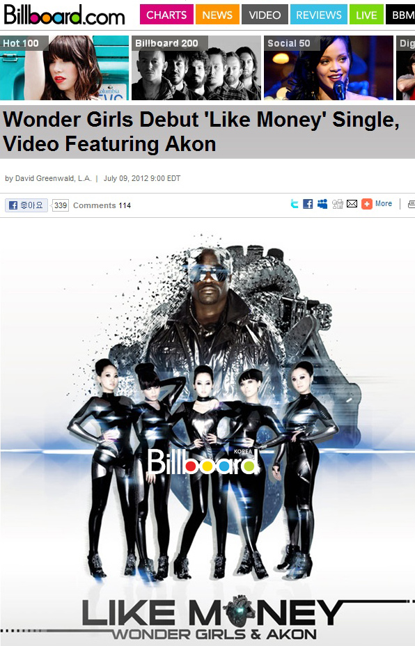 「ワンダーガールズが、ビルボードUSサイトにフィーチャー！」1枚目/1