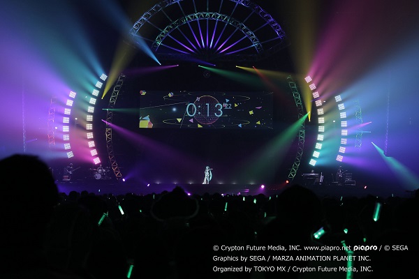 「(c) Crypton Future Media, INC. www. piapro.net/ (c) SEGA 
Graphics by SEGA / MARZA ANIMATION PLANET INC. 
Organized by TOKYO MX / Crypton Future Media, INC.」4枚目/4