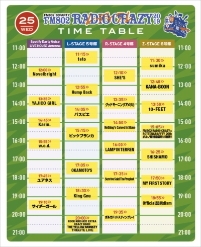 「ロック大忘年会【FM802 RADIO CRAZY】タイムテーブル発表」1枚目/3