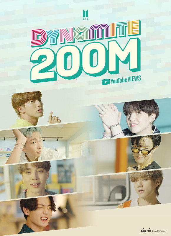 「BTS「Dynamite」MV公開後4日間で2億再生突破、自己記録更新＆世界新記録を樹立」1枚目/1