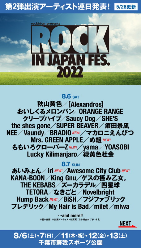 「【ROCK IN JAPAN FESTIVAL 2022】にKICK THE CAN CREW／Cocco／Creepy Nuts／ももクロら15組追加」1枚目/4