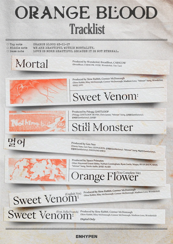 「ENHYPEN、ミニアルバム『ORANGE BLOOD』トラックリスト公開　ベラ・ポーチも参加」1枚目/1