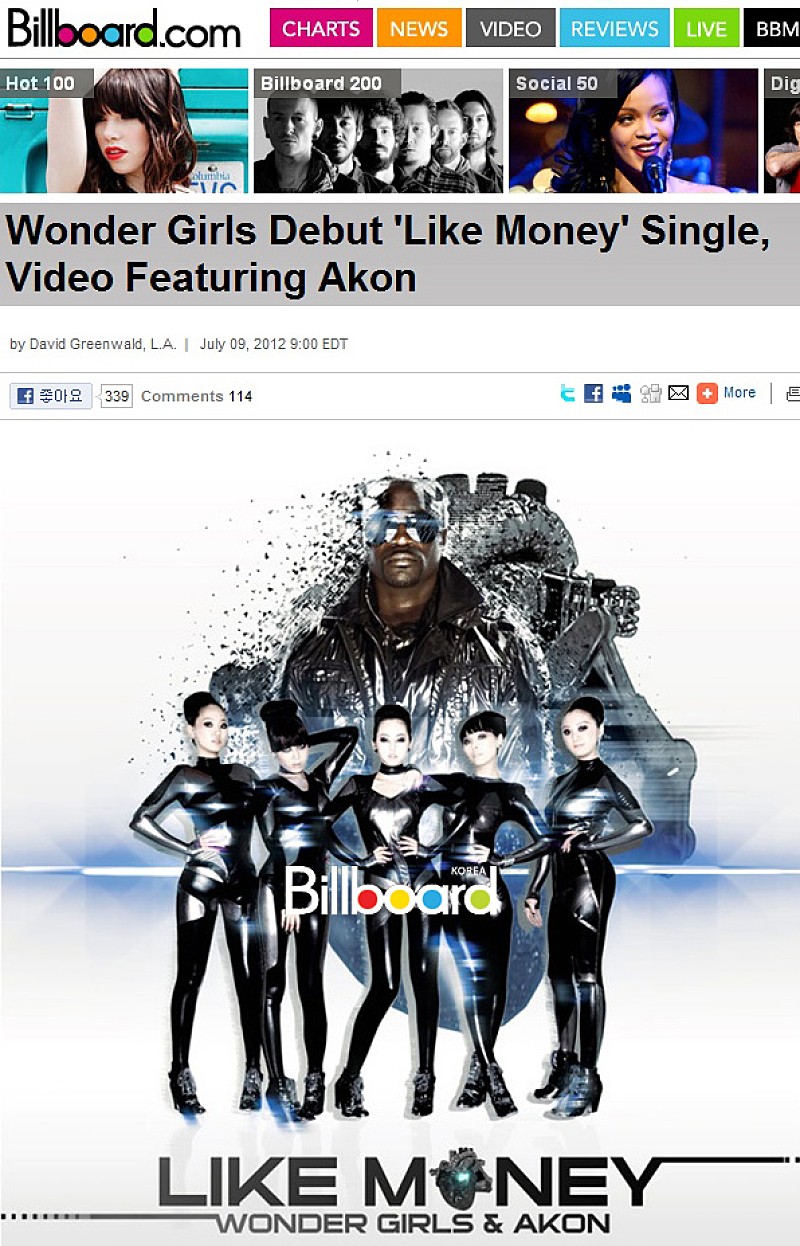 「ワンダーガールズが、ビルボードUSサイトにフィーチャー！」1枚目/1