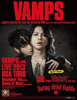 「VAMPS アメリカ公演にシド（スリップノット）参戦＆WOWOWネット特番配信」