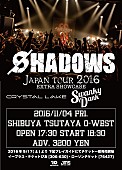 「SHADOWSのO-WEST公演にCrystal Lake/SWANKY DANKの出演決定」1枚目/3