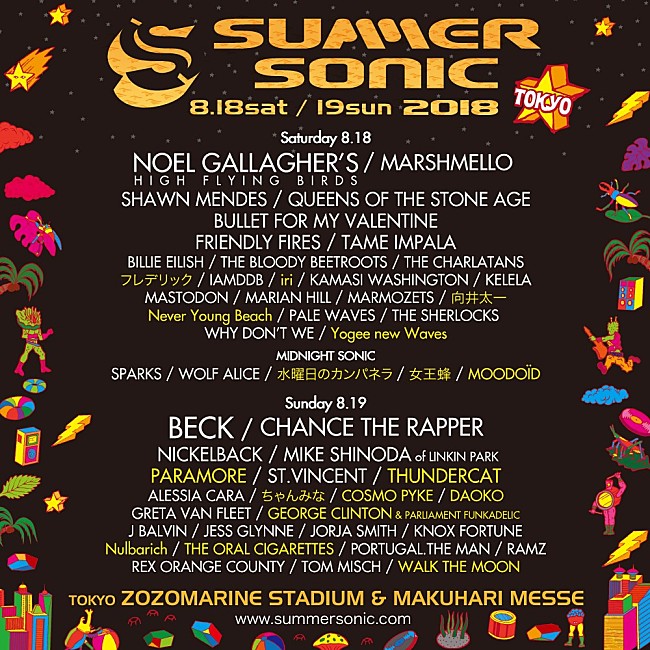 「【SUMMER SONIC 2018】出演アーティスト第4弾と日割り発表」1枚目/2