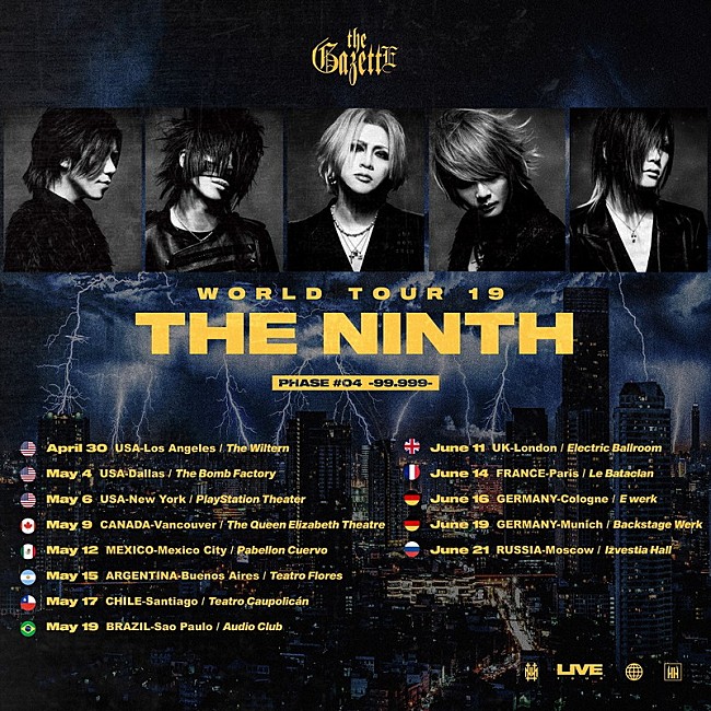 「the GazettE、2019年4月ワールドツアー開催決定」1枚目/8