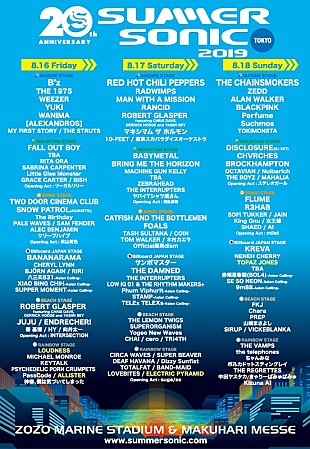 「【SUMMER SONIC 2019】ステージ別ラインナップ発表＆MGMT/LOUDNES/ジェニーハイら追加」