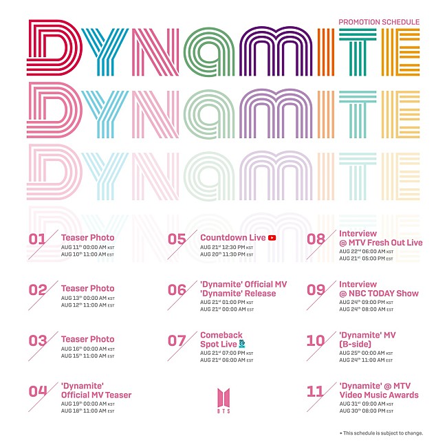 「BTS、新曲「Dynamite」のプロモーション・スケジュール発表」1枚目/1