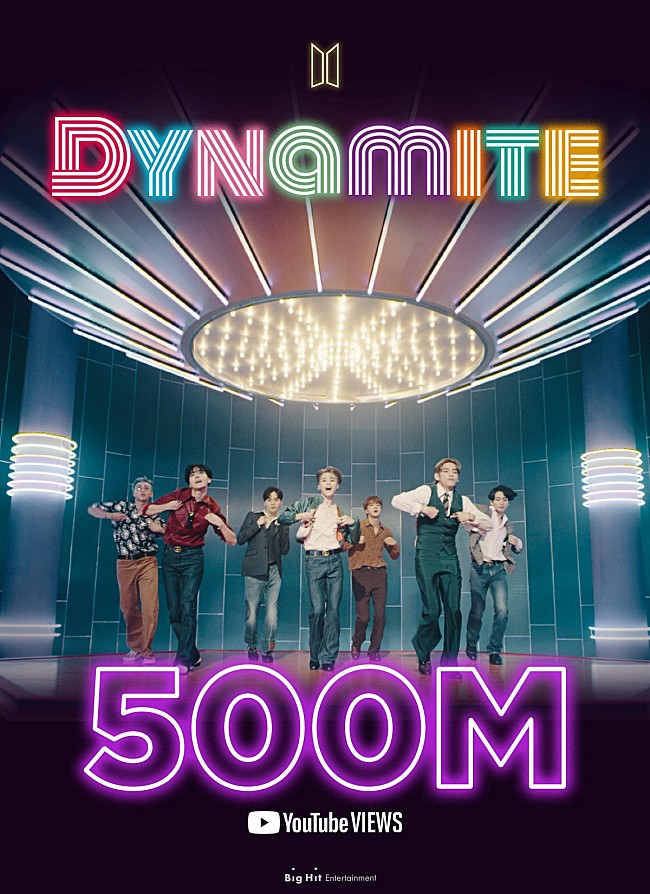 「BTS、「Dynamite」MVの再生回数が5億回突破」1枚目/1