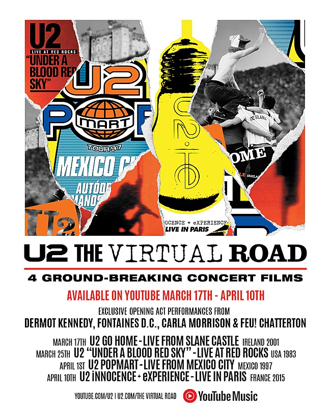 「U2、初デジタル配信作を含むライブ映像4本をYouTubeで48時間限定公開へ」1枚目/1