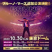 「ブルーノ・マーズ、来日ドームツアー追加公演決定　あす10/13よりチケット先行販売実施」1枚目/3