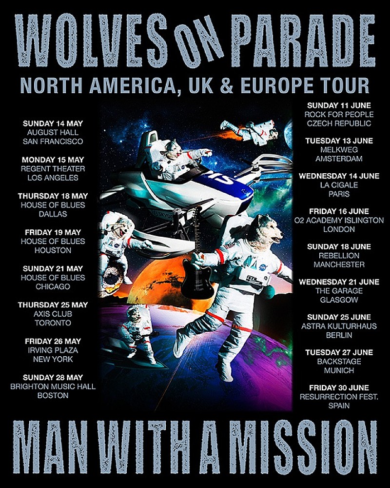 MAN WITH A MISSION「MAN WITH A MISSION、北米／UK＆ヨーロッパツアー開催決定　約4年ぶりワールドツアー」1枚目/1