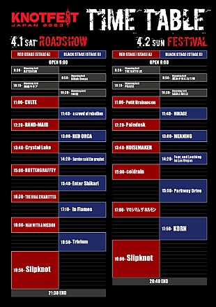 「スリップノット主催【KNOTFEST JAPAN 2023】のタイムテーブル公開」