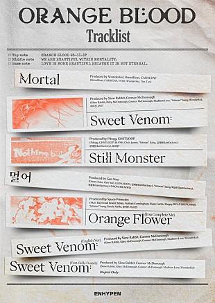「ENHYPEN、ミニアルバム『ORANGE BLOOD』トラックリスト公開　ベラ・ポーチも参加」