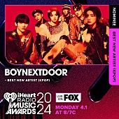 「BOYNEXTDOOR、米【2024 iHeartRadio Music Awards】Best New Artist（K-POP）部門ノミネート」1枚目/3