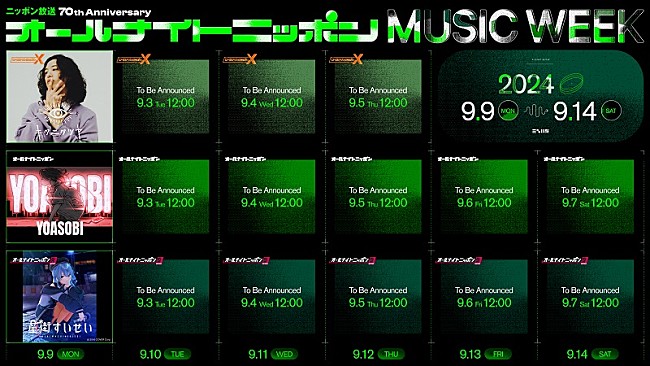 「キタニタツヤ／YOASOBI／星街すいせいが決定『オールナイトニッポン MUSIC WEEK』」1枚目/3