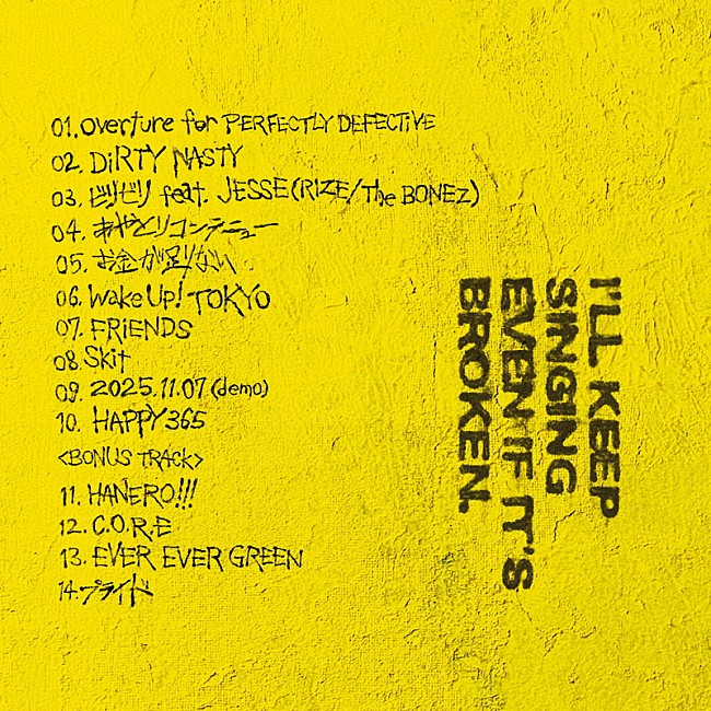 「Novel Core アルバム『PERFECTLY DEFECTiVE』トラックリスト」3枚目/4