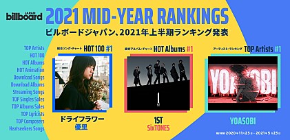Billboard Japan 2021年上半期チャート発表、優里が【HOT 100】／SixTONESが【HOT Albums】／YOASOBIが【TOP Artists】首位に 